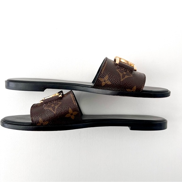 LOUIS VUITTON | LV Monogram Gold Lock It Flat Mule Sandals Slides EU 38 - Picture 8 of 11